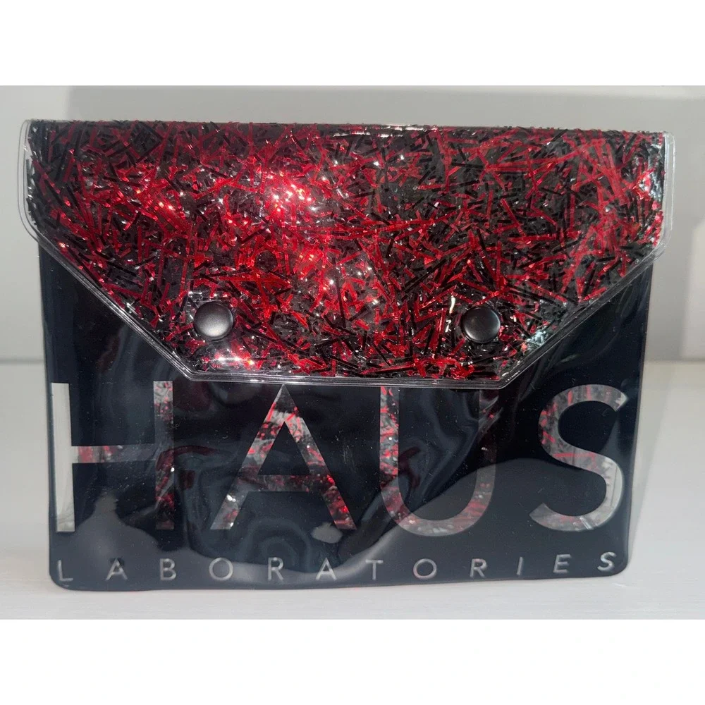 Haus Laboratories Lady Gaga Makeup Bag Red Black Tinsel Clear PVC Cosmetic Case